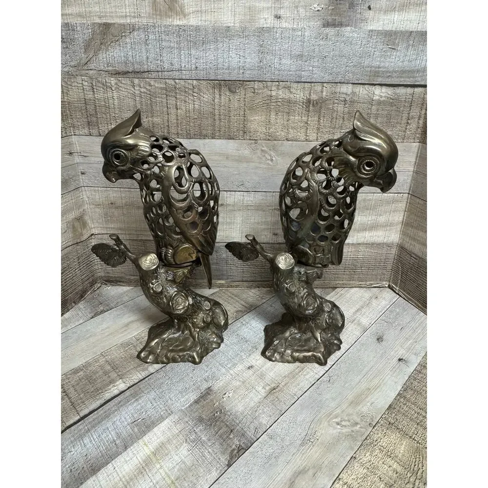 Vintage Brass Parrot Candle Holders